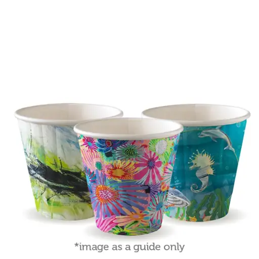 8OZ DW CUP COMPOSTABLE ART SERIES (90mm) QTY 500